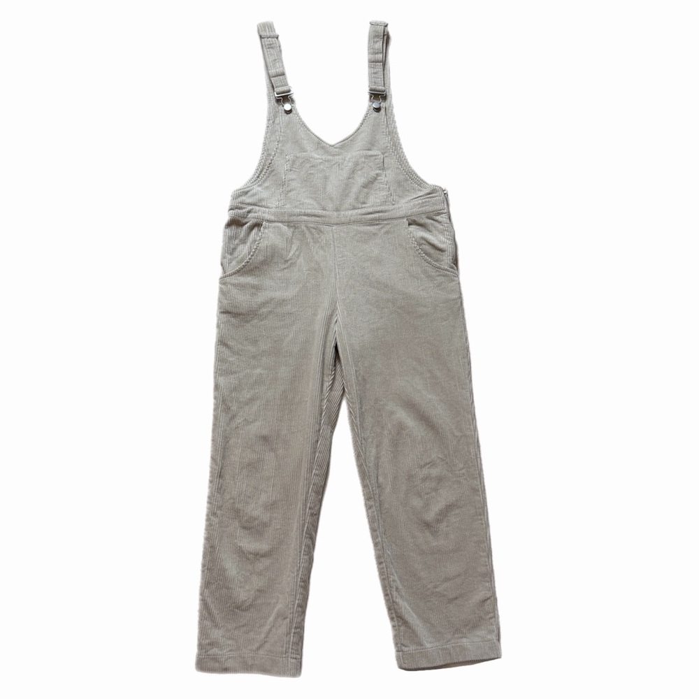 ZARA Corduroy Vneck Crop Overalls Neutral Light Greige M Academia Preppy Y2K - Picture 2 of 9